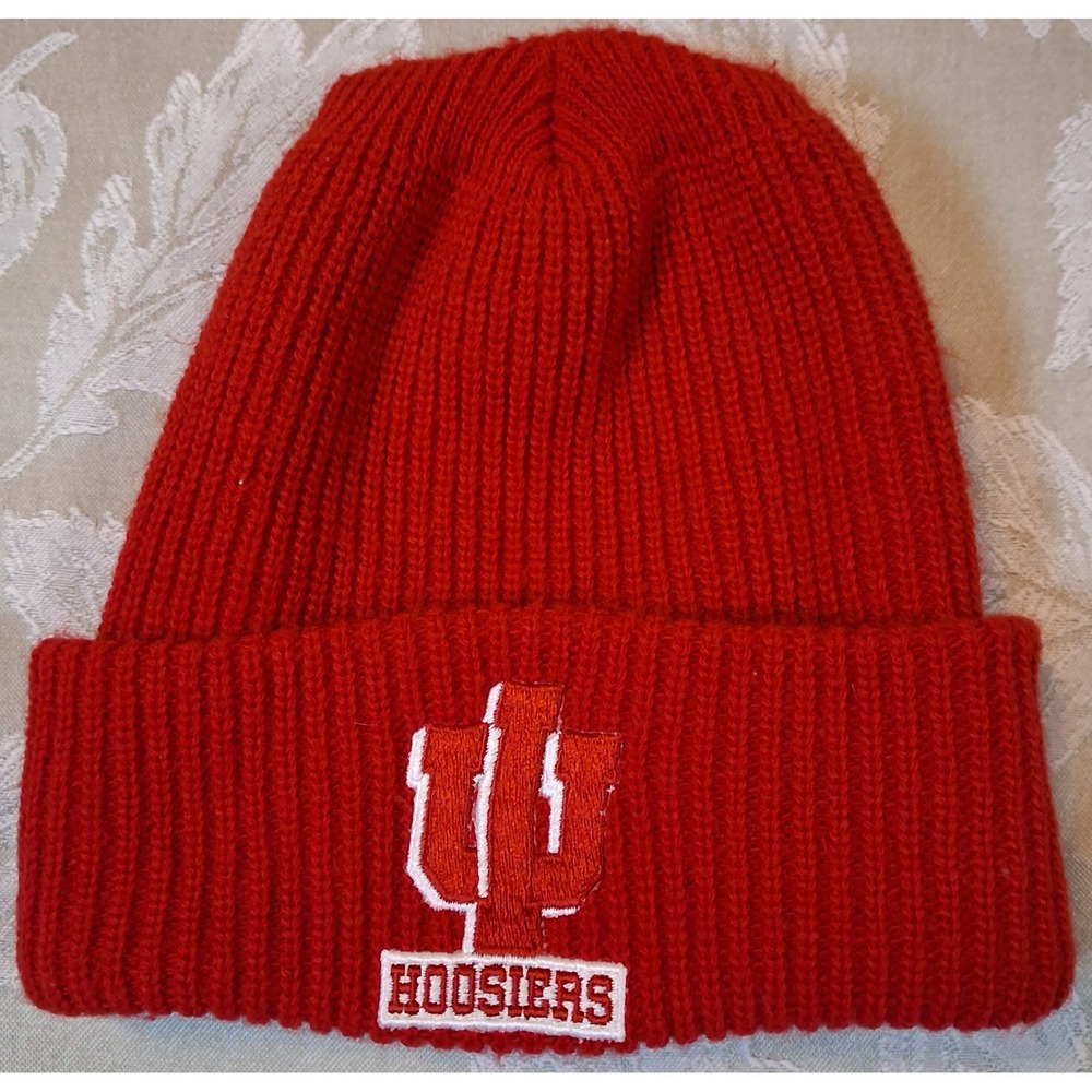 Indiana University IU Hoosiers Red Ribbed Knit Cuffed Beanie Hat NCAA Fan Gear